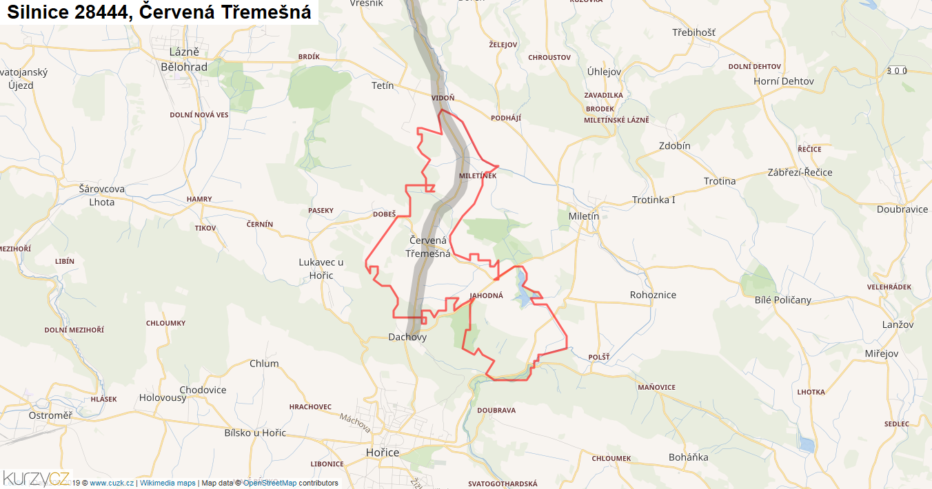 Červená Třemešná, Silnice 28444 - Mapa