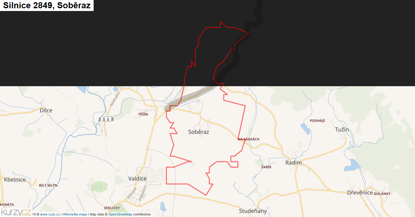 Soběraz, Silnice 2849 - Mapa