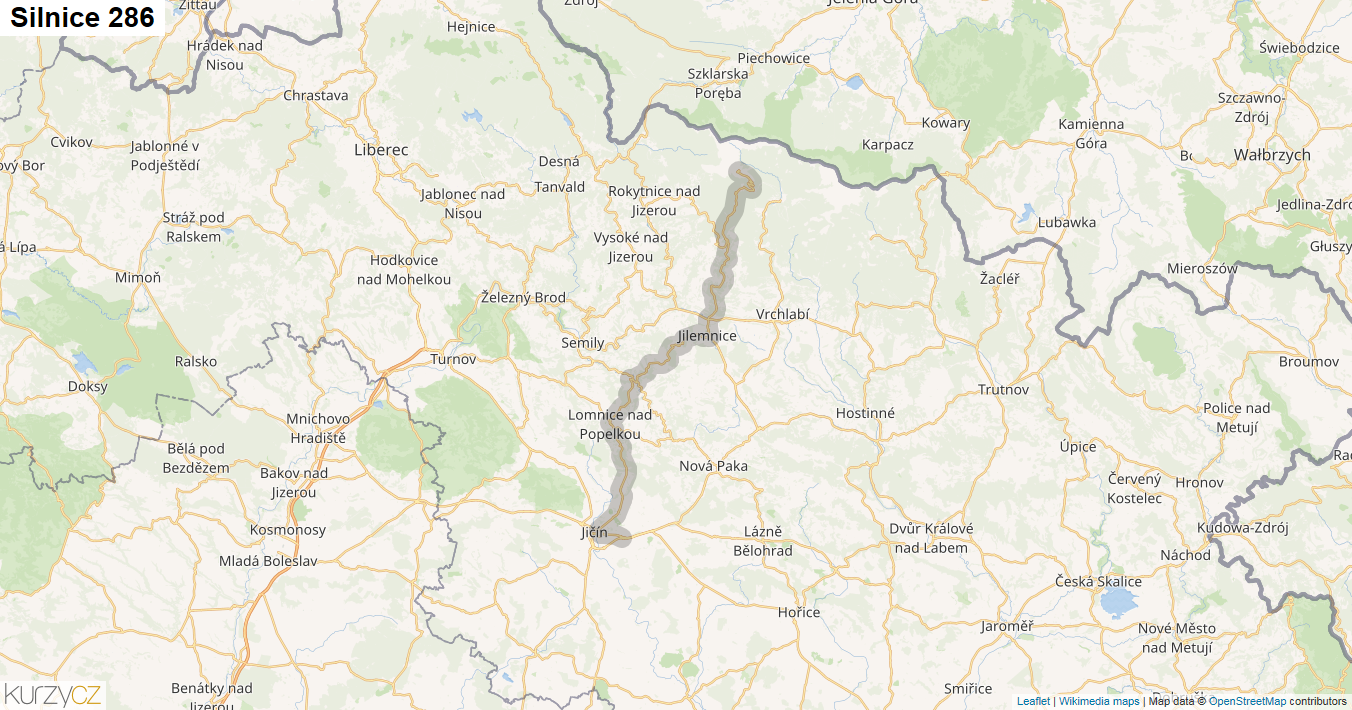 Silnice 286 - mapa Silnice 286