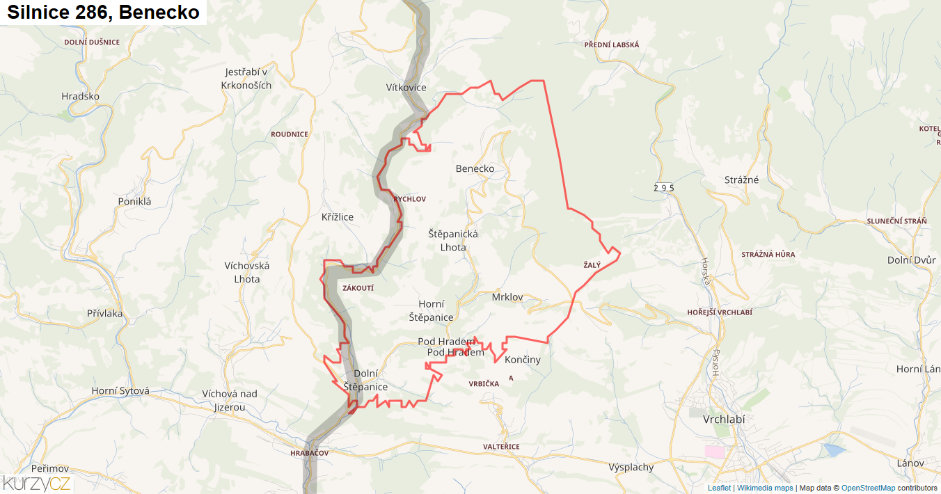 Benecko, Silnice 286 - Mapa