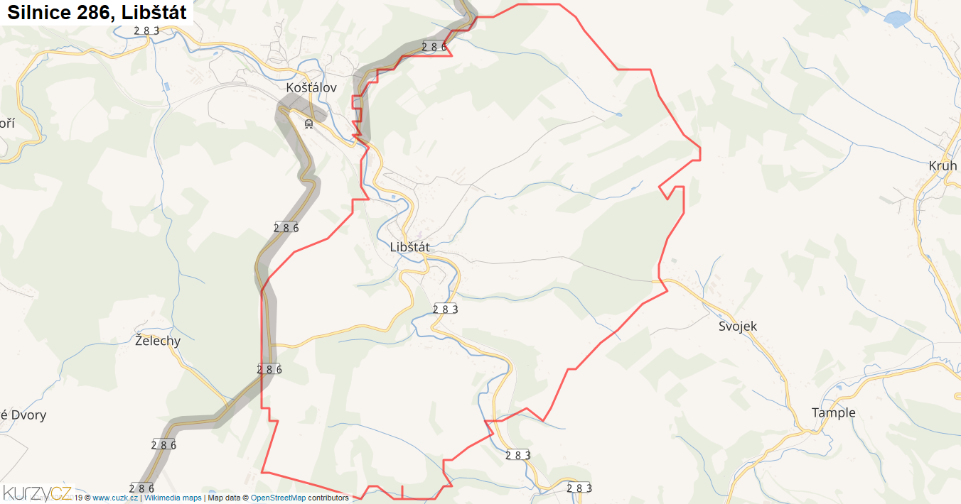 Libštát, Silnice 286 - Mapa