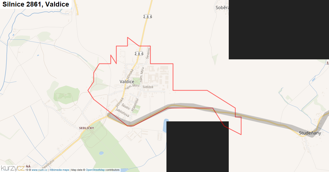 Valdice, Silnice 2861 - Mapa