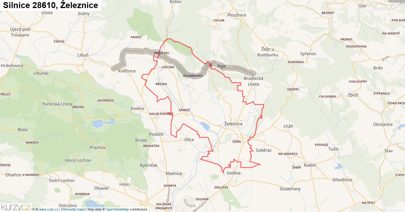 Železnice, Silnice 28610 - Mapa