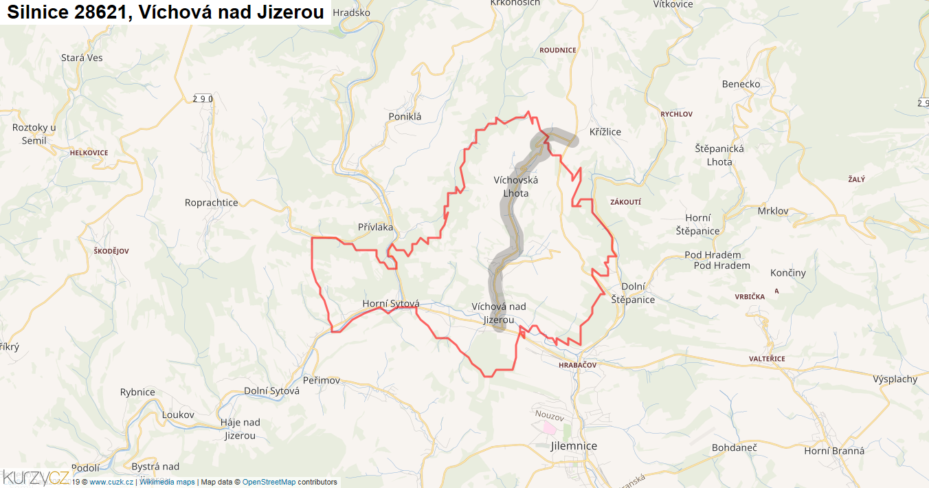 Víchová nad Jizerou, Silnice 28621 - Mapa