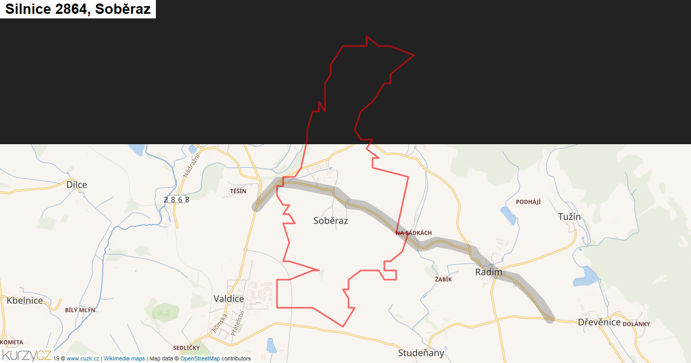 Soběraz, Silnice 2864 - Mapa