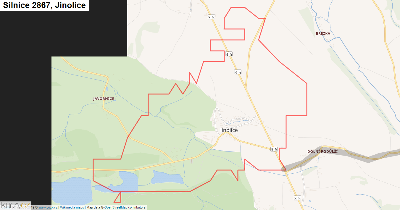 Jinolice, Silnice 2867 - Mapa