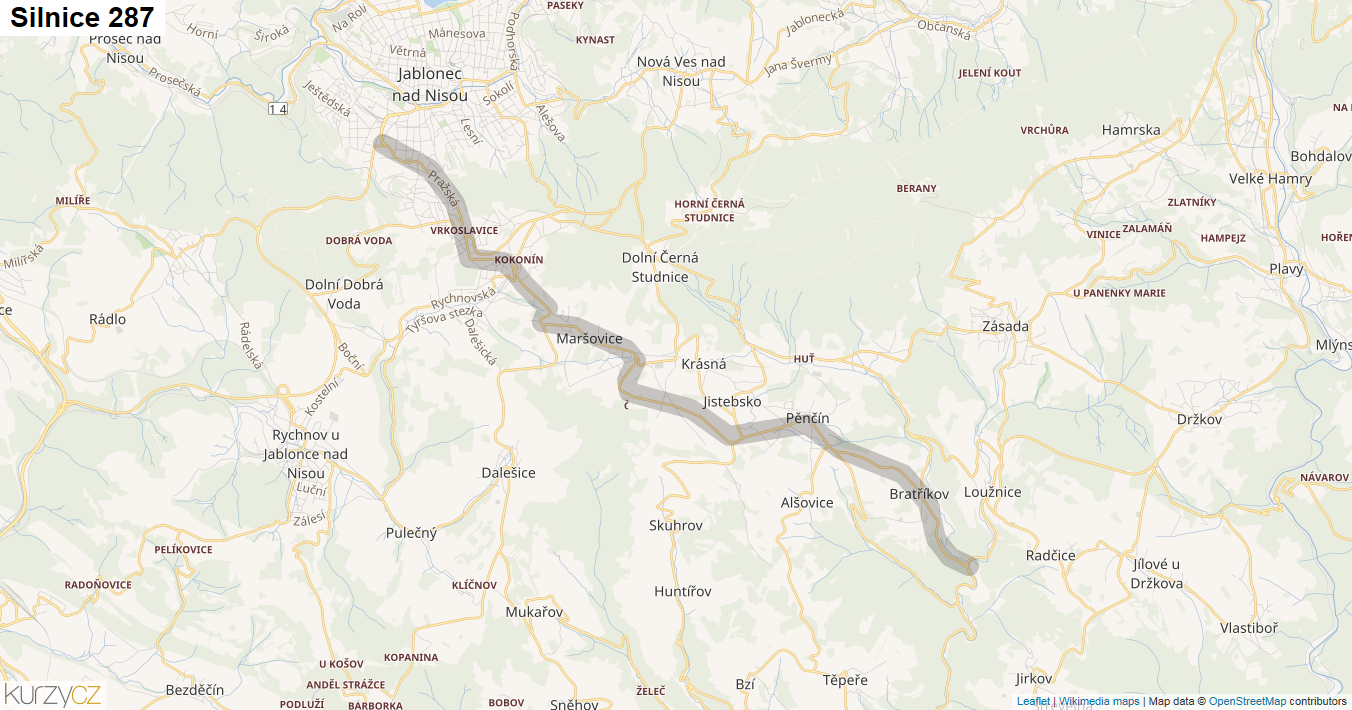 Silnice 287 - mapa Silnice 287