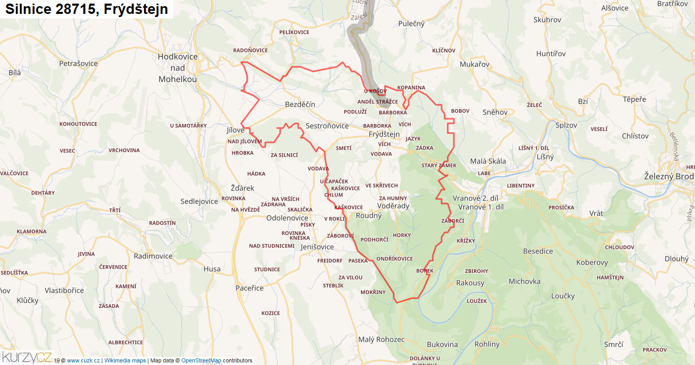 Frýdštejn, Silnice 28715 - Mapa