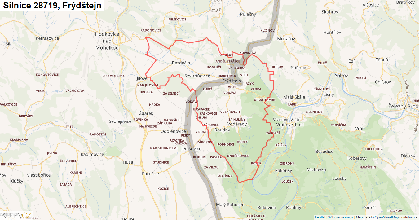 Frýdštejn, Silnice 28719 - Mapa