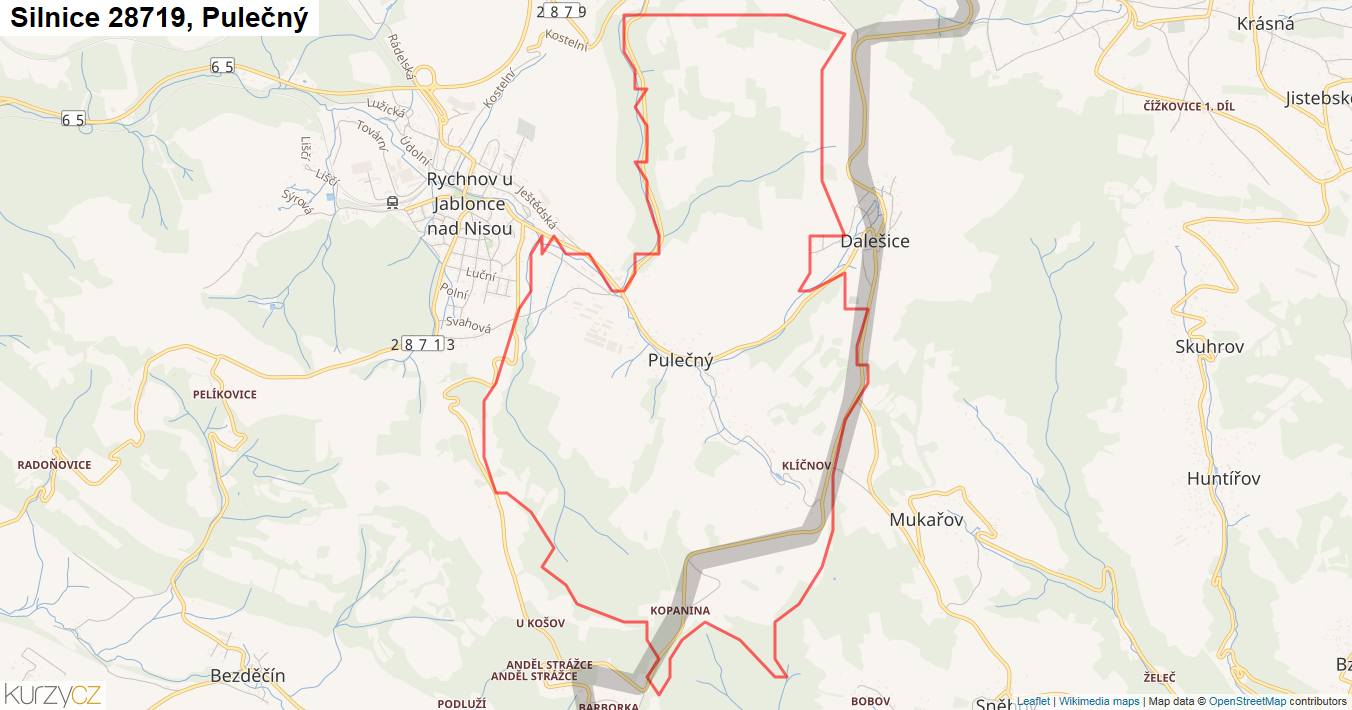 Pulečný, Silnice 28719 - Mapa