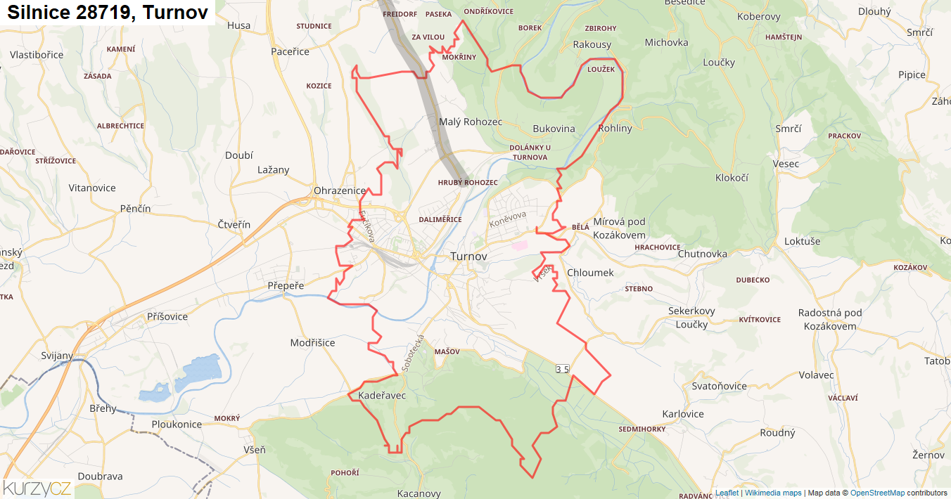 Turnov, Silnice 28719 - Mapa