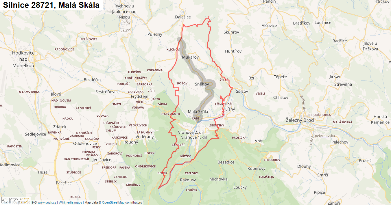 Malá Skála, Silnice 28721 - Mapa
