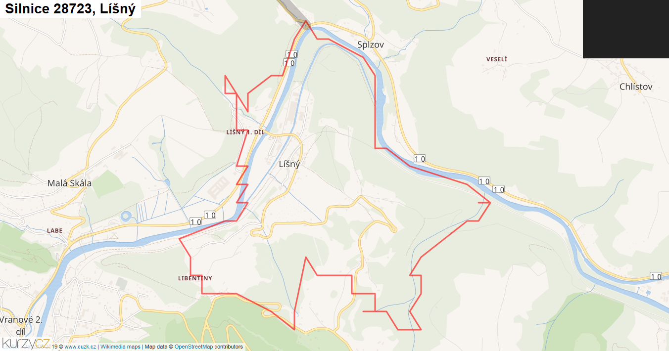 Líšný, Silnice 28723 - Mapa