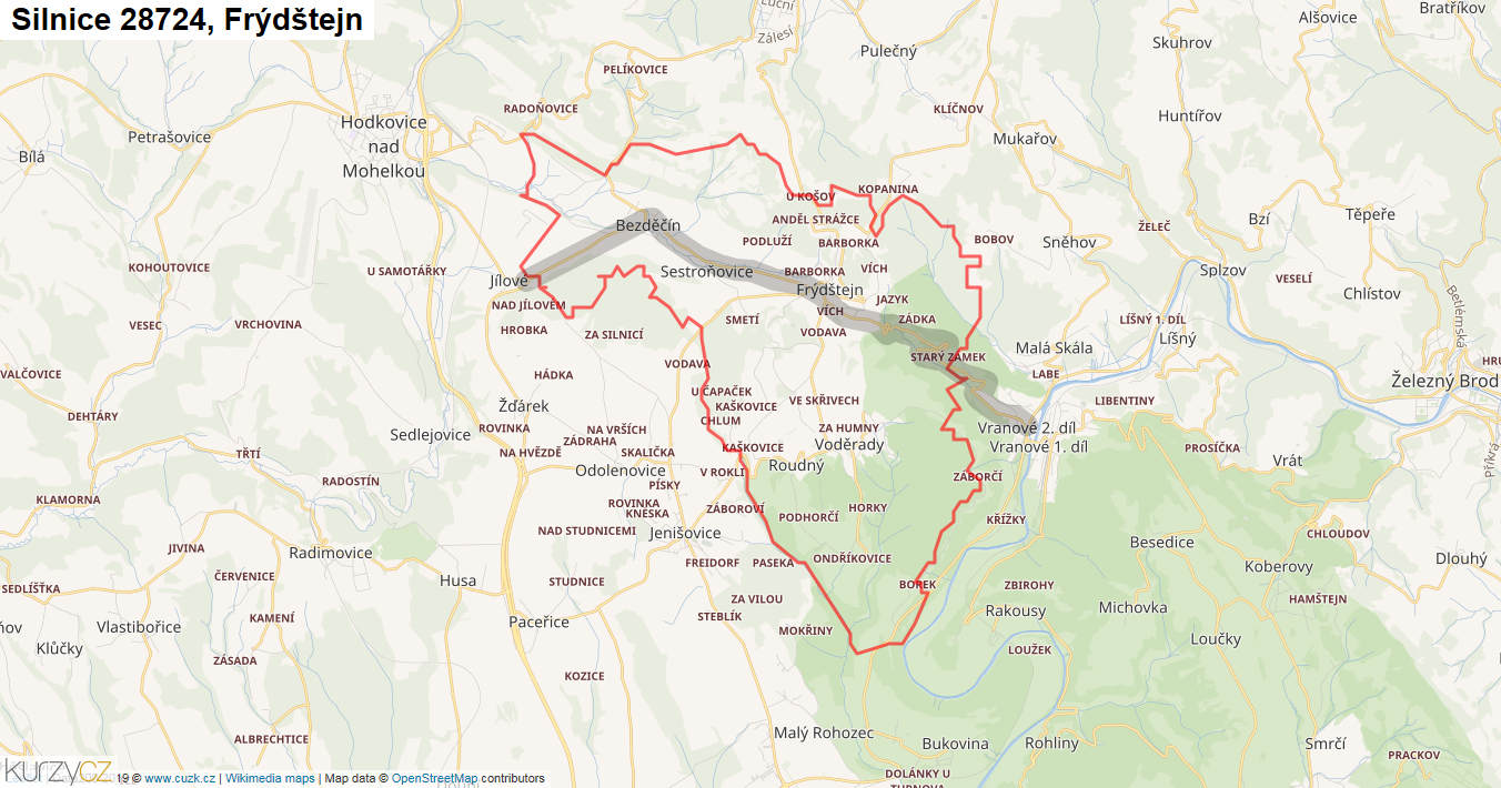 Frýdštejn, Silnice 28724 - Mapa