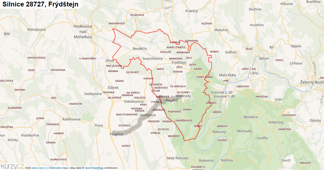 Frýdštejn, Silnice 28727 - Mapa