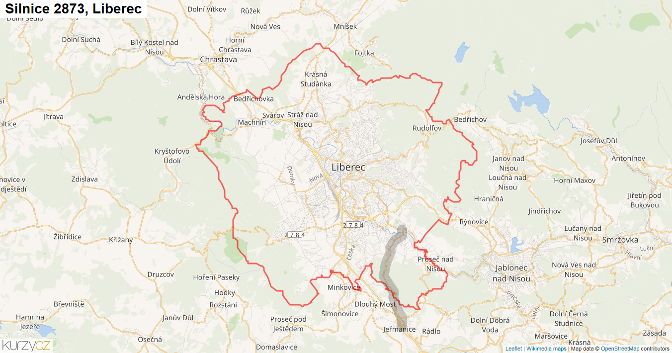 Liberec, Silnice 2873 - Mapa