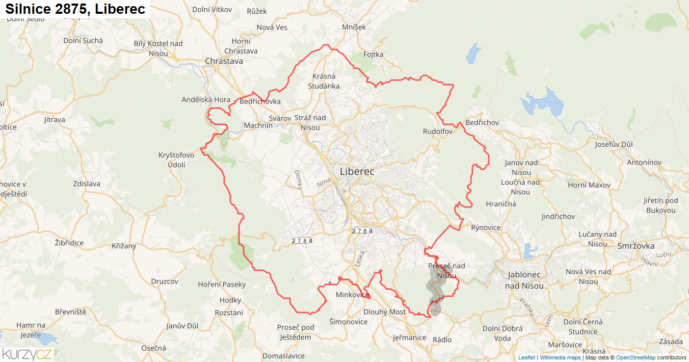 Liberec, Silnice 2875 - Mapa