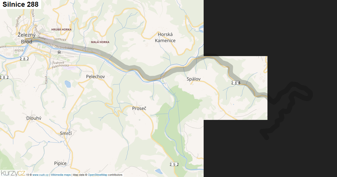 Silnice 288 - mapa Silnice 288