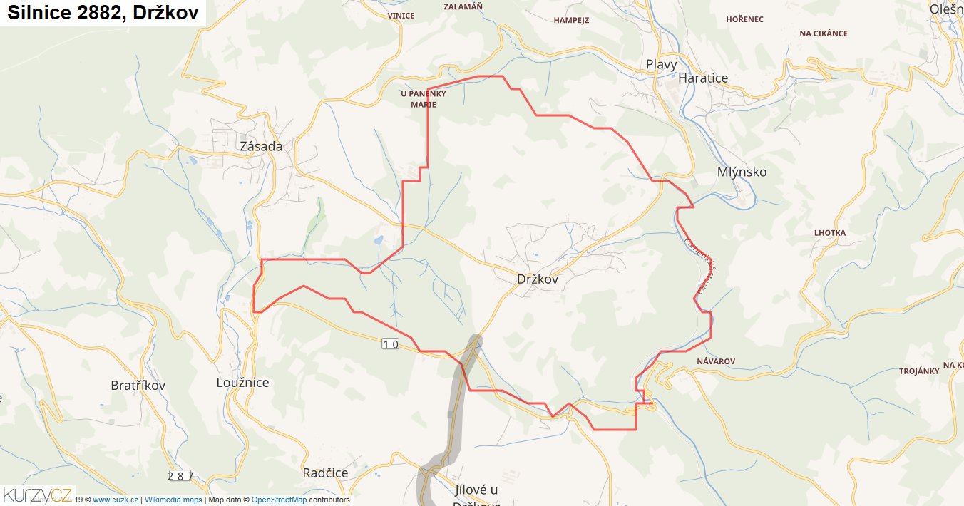 Držkov, Silnice 2882 - Mapa