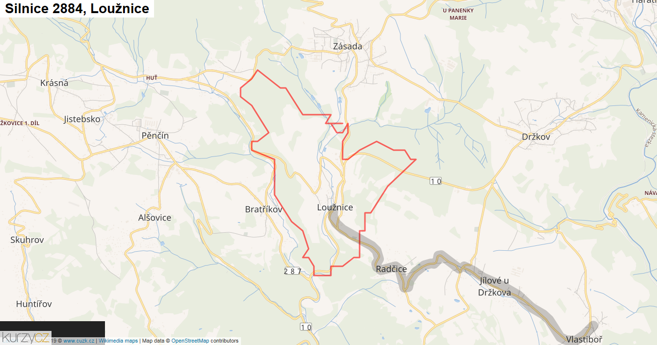 Loužnice, Silnice 2884 - Mapa