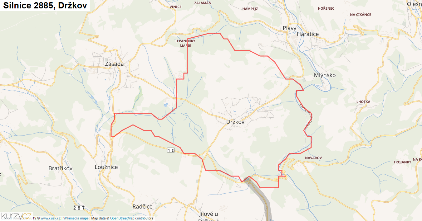Držkov, Silnice 2885 - Mapa