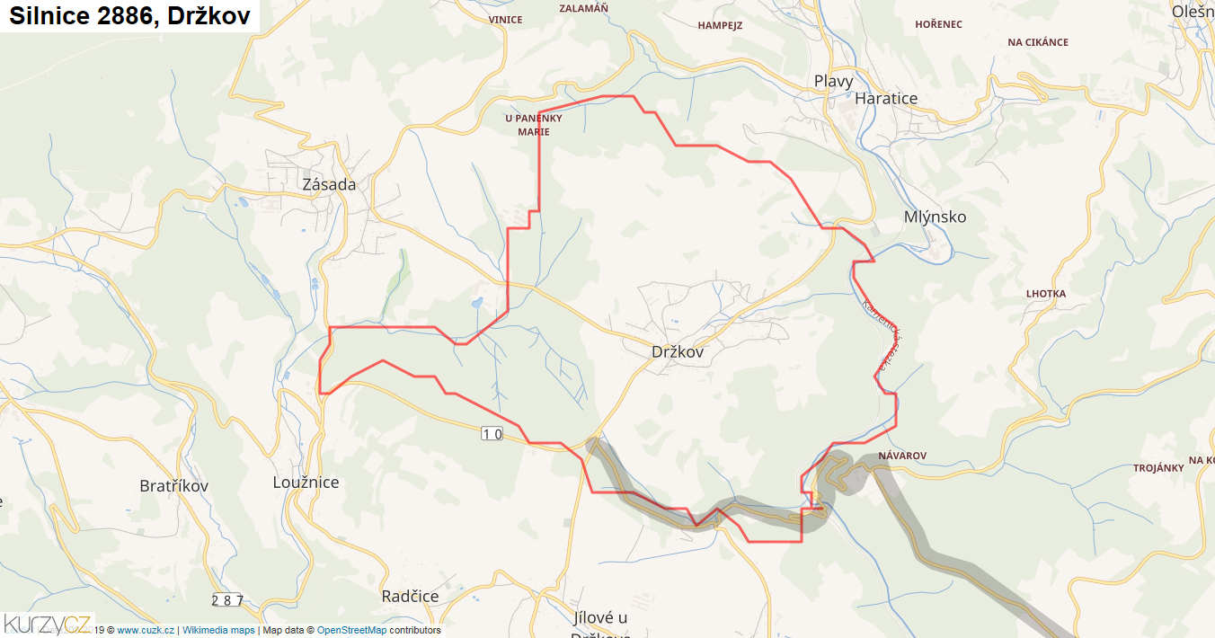 Držkov, Silnice 2886 - Mapa