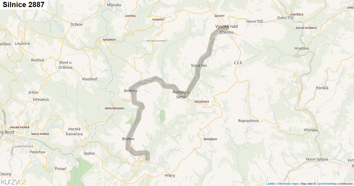 Silnice 2887 - mapa Silnice 2887