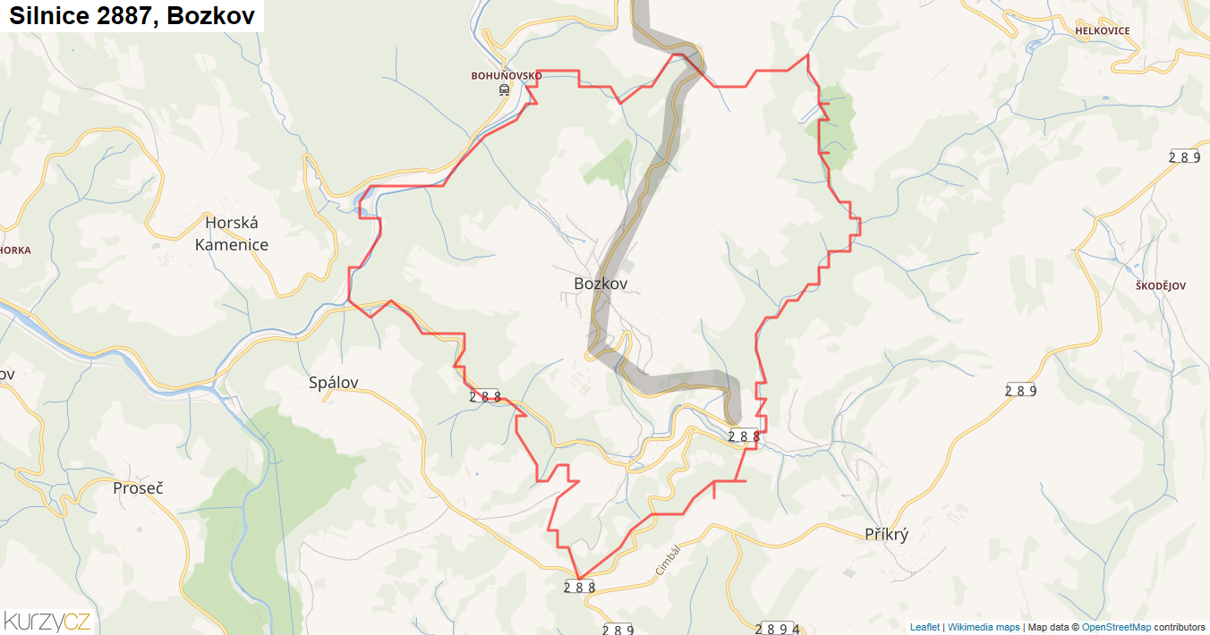 Bozkov, Silnice 2887 - Mapa