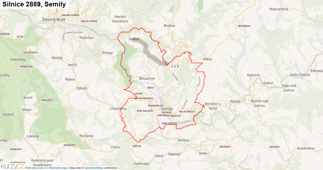 Semily, Silnice 2889 - Mapa