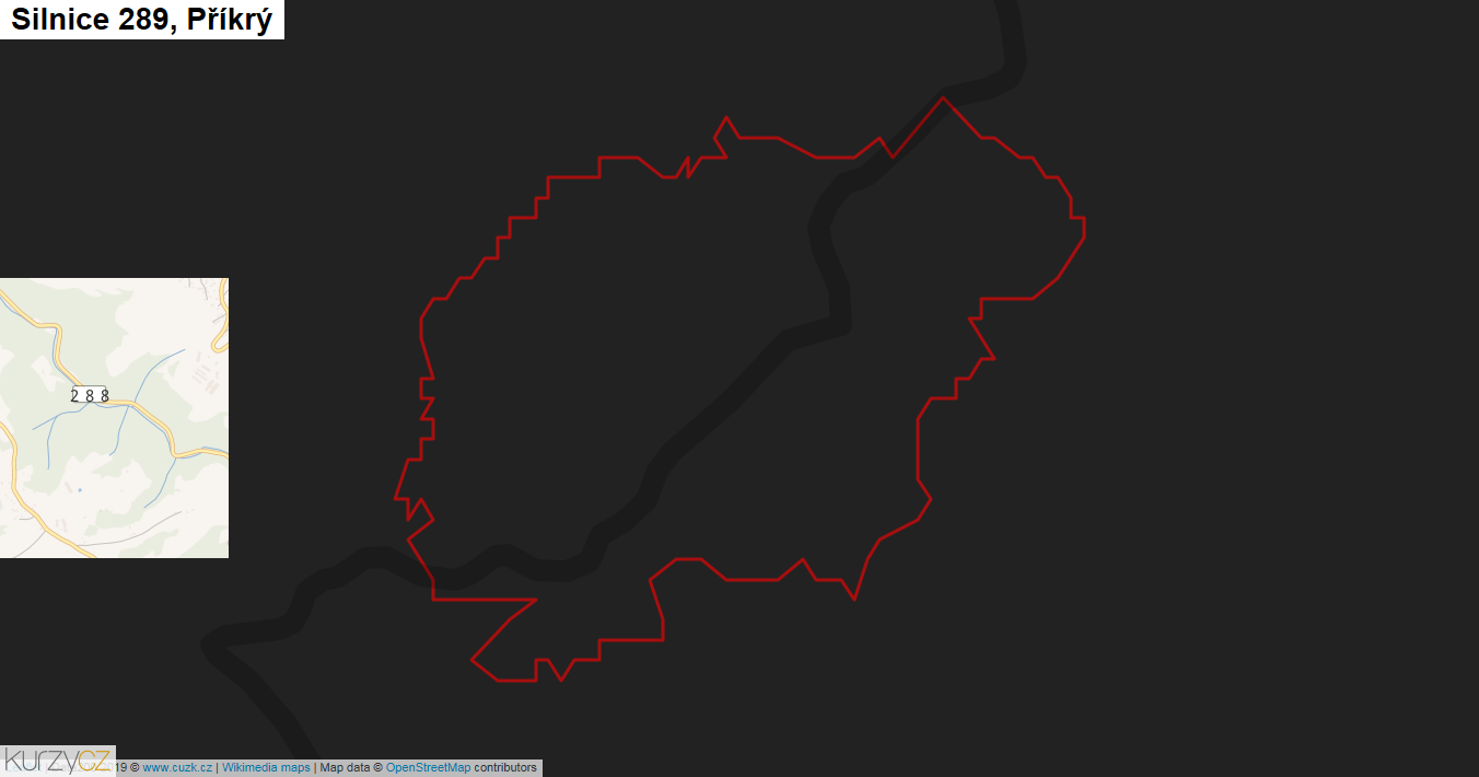 Příkrý, Silnice 289 - Mapa