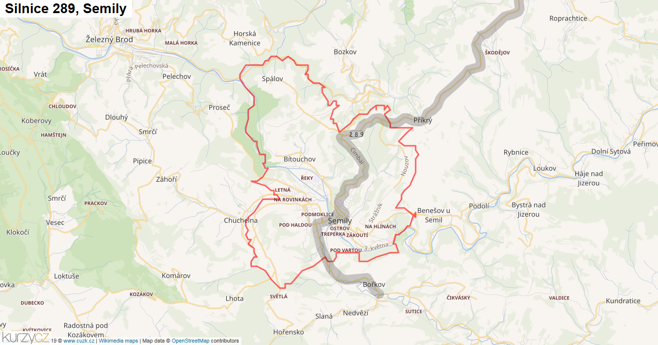Semily, Silnice 289 - Mapa