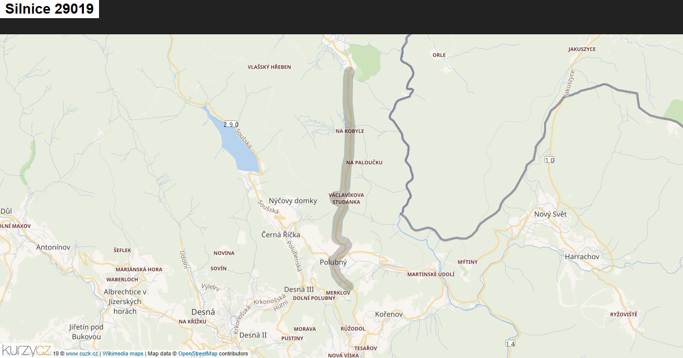 Silnice 29019 - mapa Silnice 29019