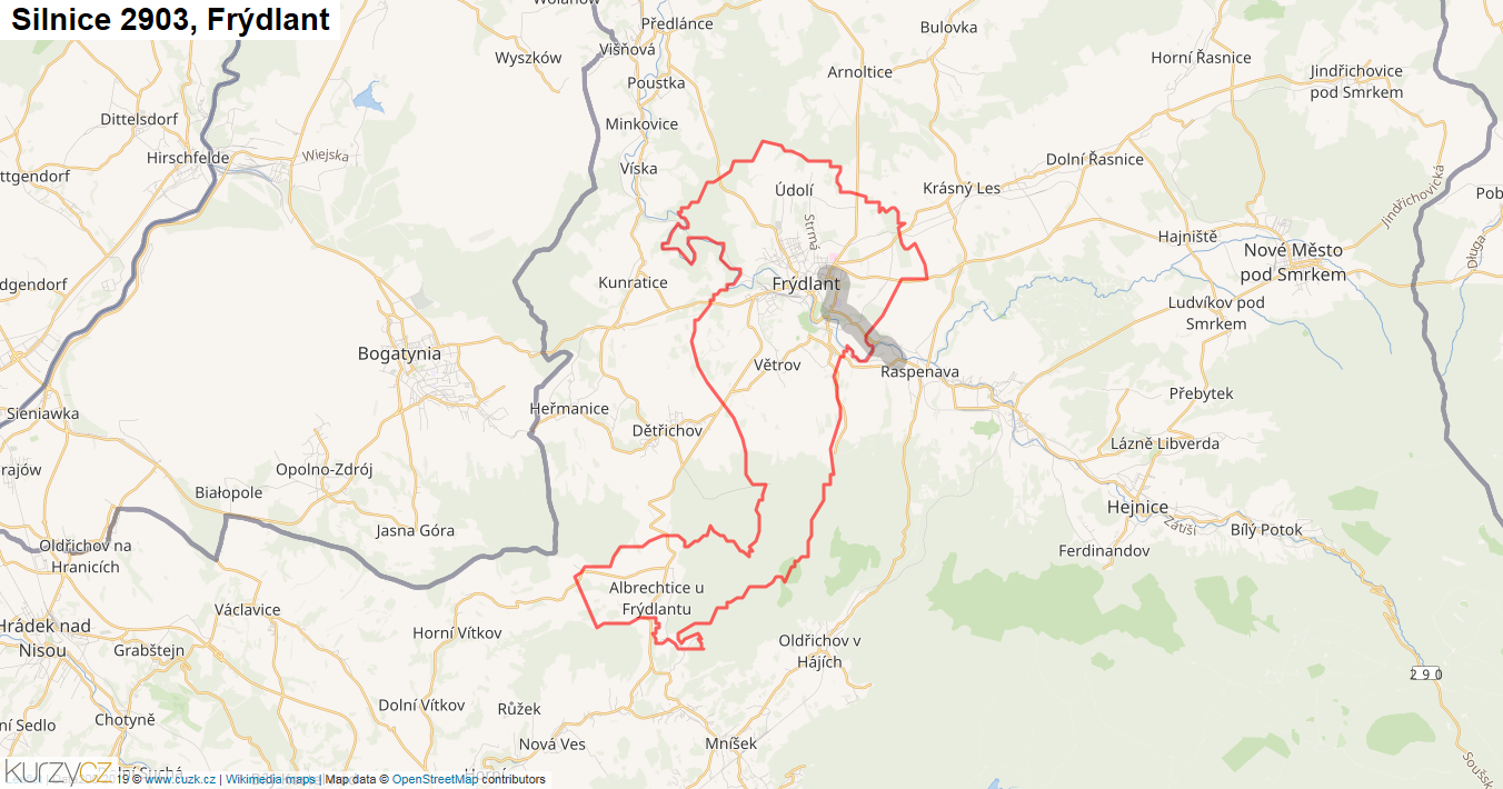 Frýdlant, Silnice 2903 - Mapa