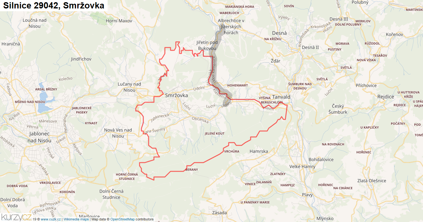 Smržovka, Silnice 29042 - Mapa