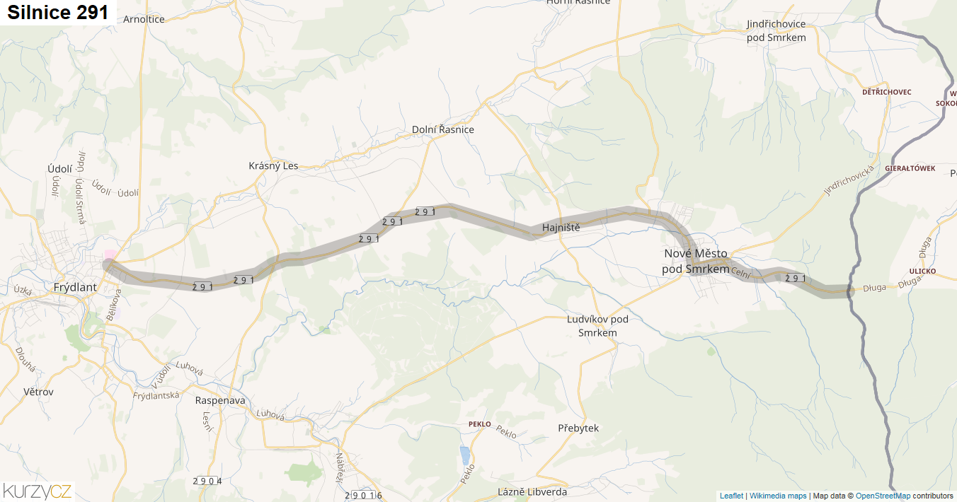 Silnice 291 - mapa Silnice 291