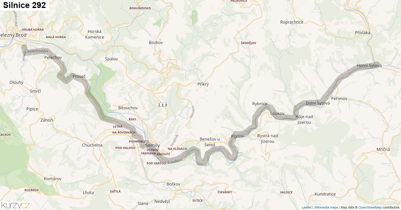 Silnice 292 - mapa Silnice 292