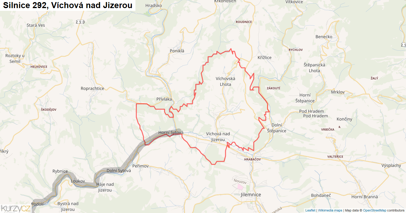 Víchová nad Jizerou, Silnice 292 - Mapa