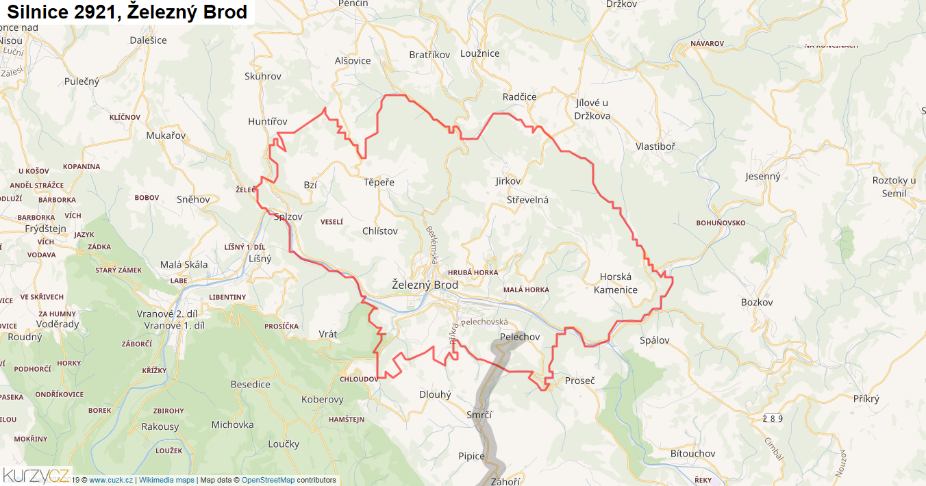 Železný Brod, Silnice 2921 - Mapa