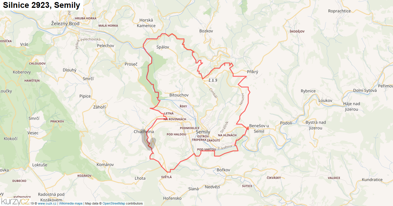 Semily, Silnice 2923 - Mapa