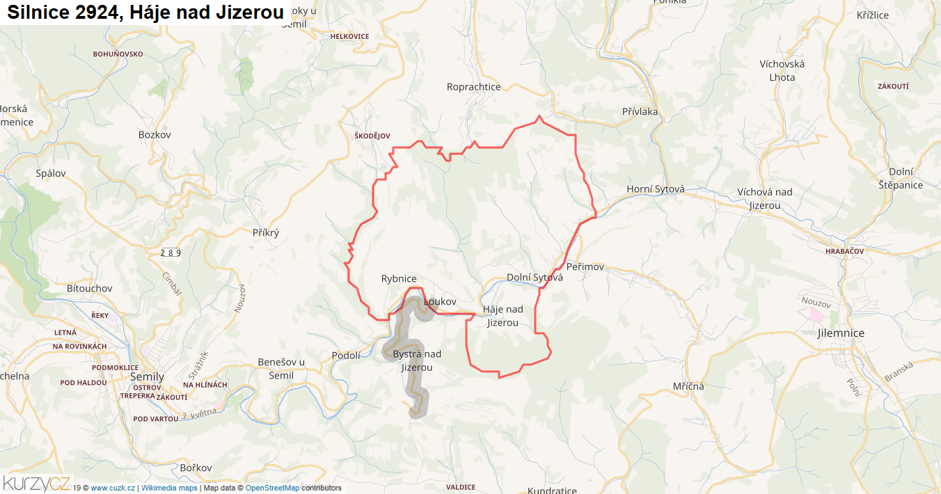 Háje nad Jizerou, Silnice 2924 - Mapa