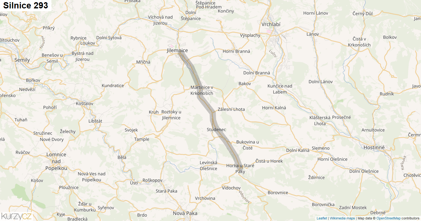 Silnice 293 - mapa Silnice 293