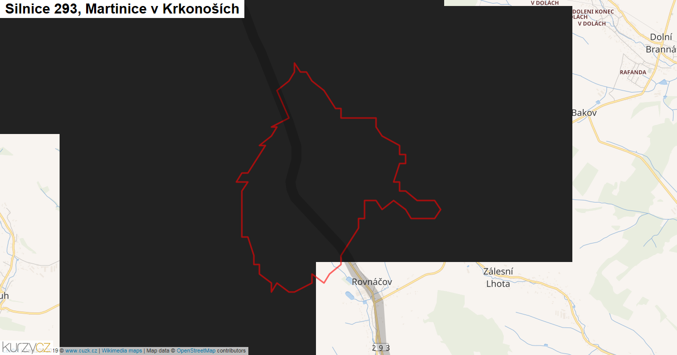Martinice v Krkonoších, Silnice 293 - Mapa