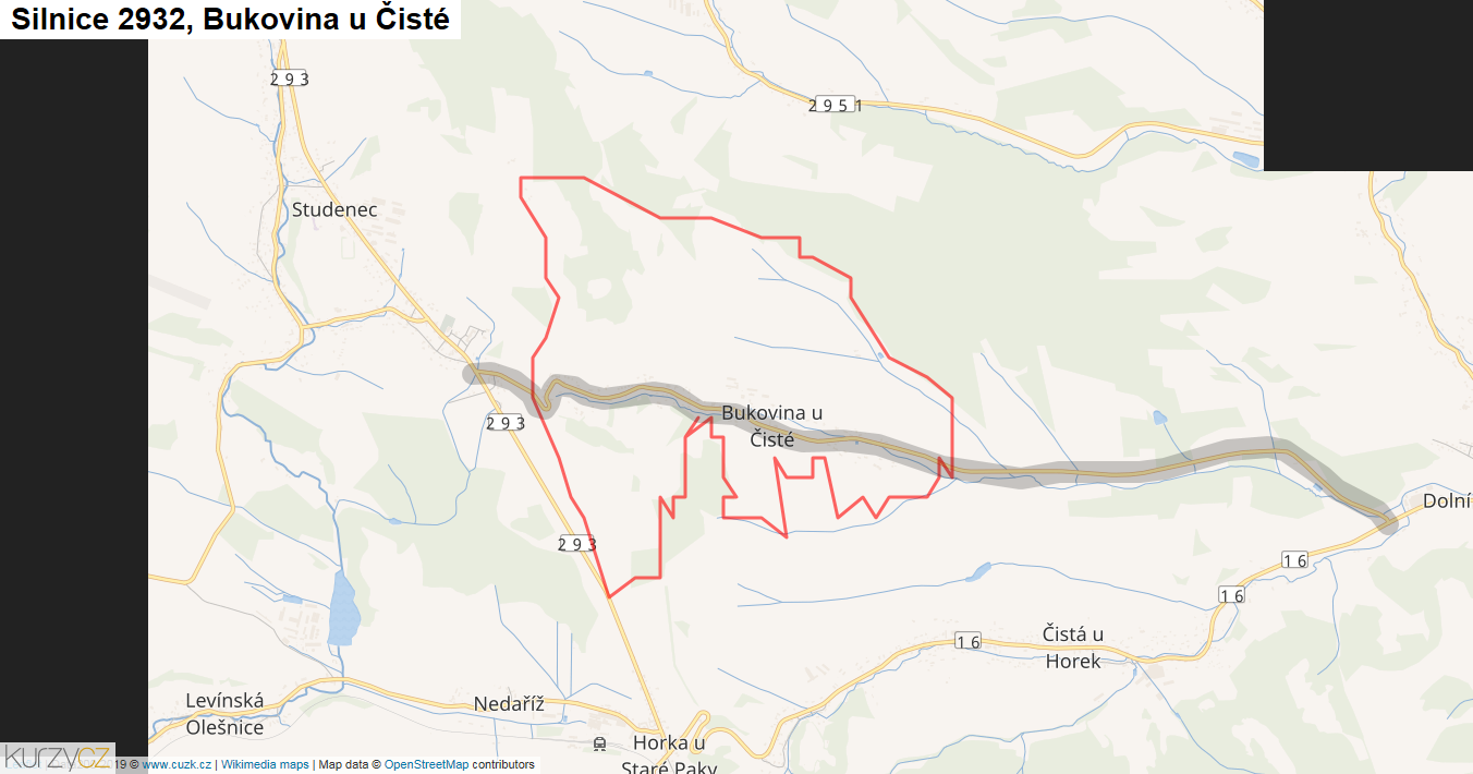 Bukovina u Čisté, Silnice 2932 - Mapa
