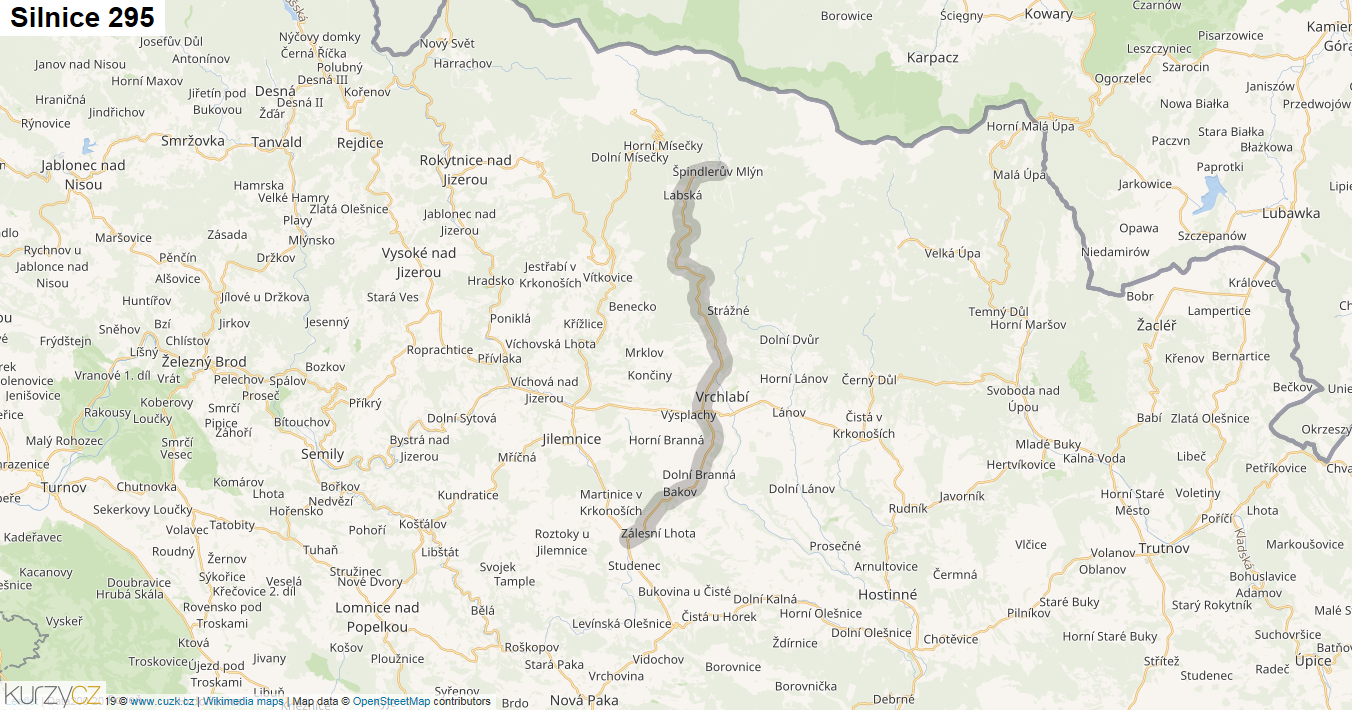 Silnice 295 - mapa Silnice 295