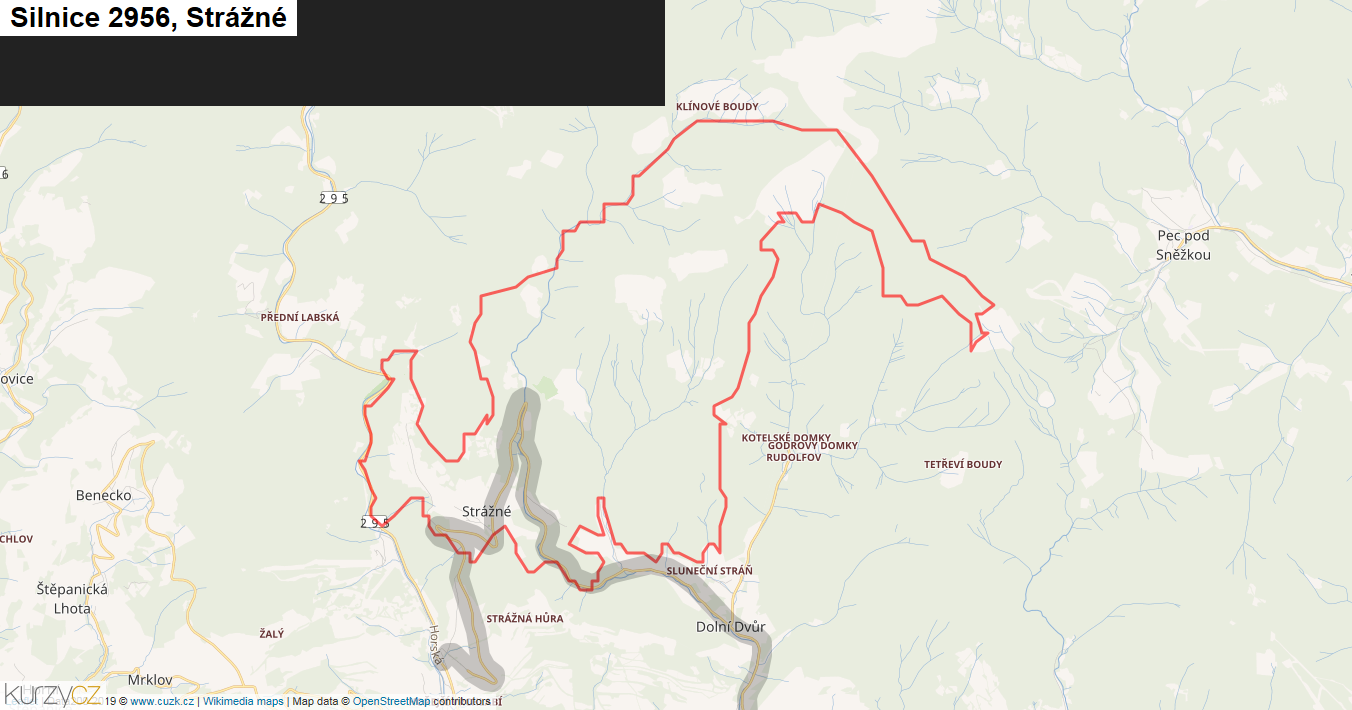 Strážné, Silnice 2956 - Mapa