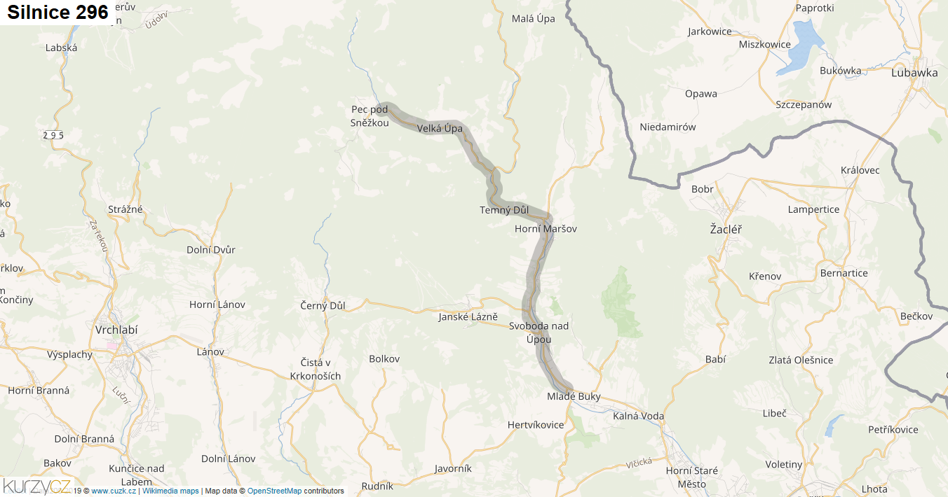 Silnice 296 - mapa Silnice 296