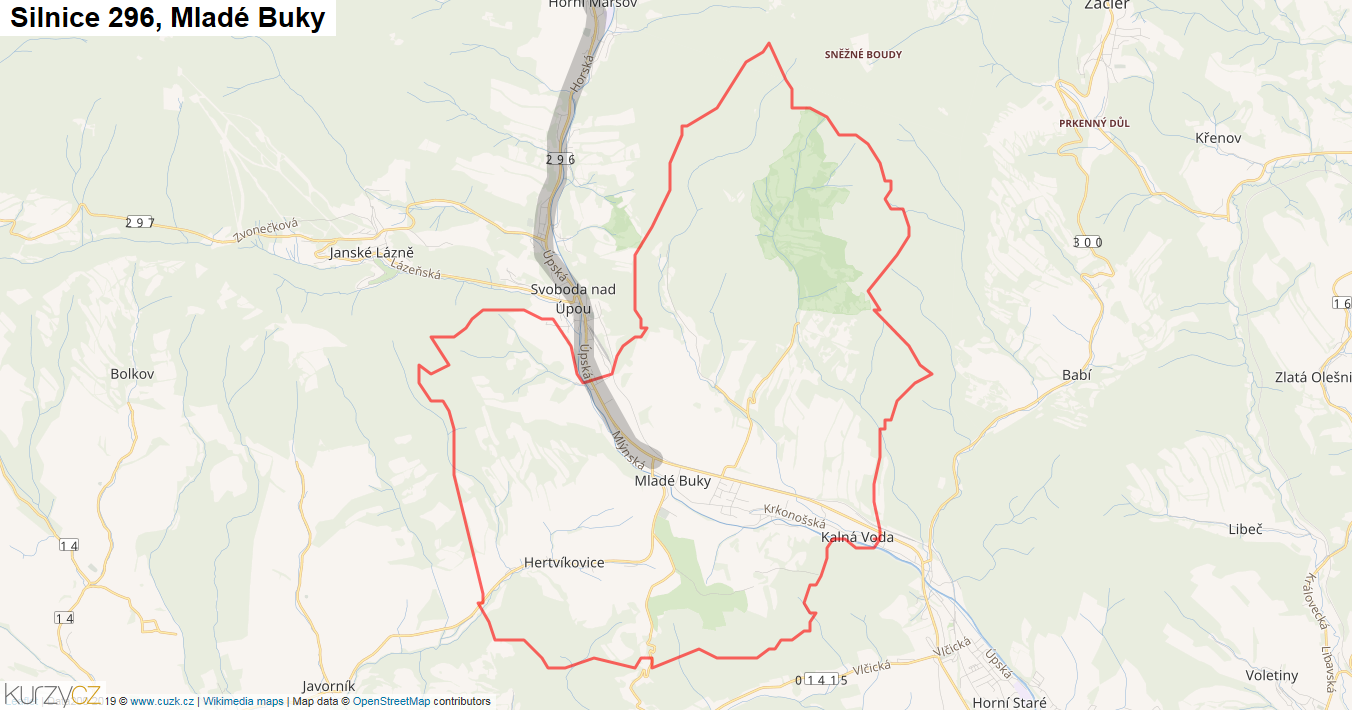 Mladé Buky, Silnice 296 - Mapa