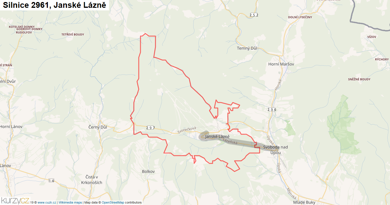 Janské Lázně, Silnice 2961 - Mapa