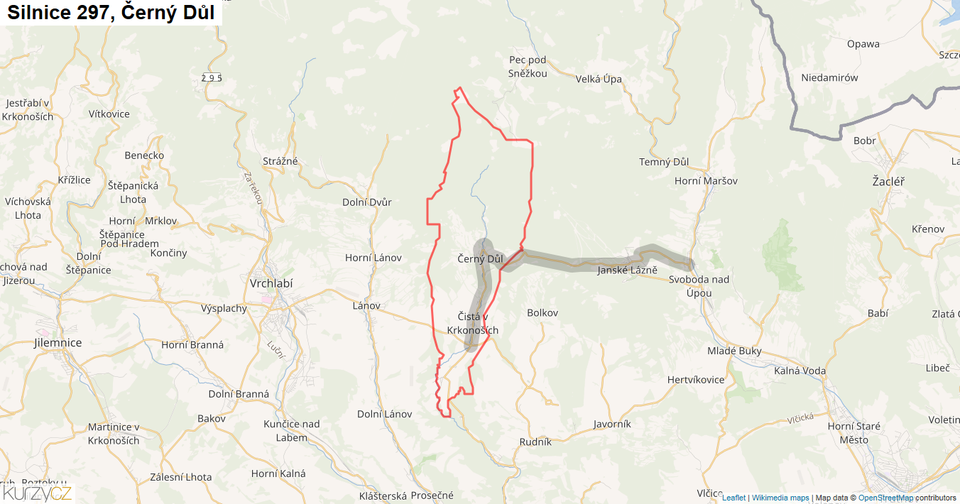 Černý Důl, Silnice 297 - Mapa