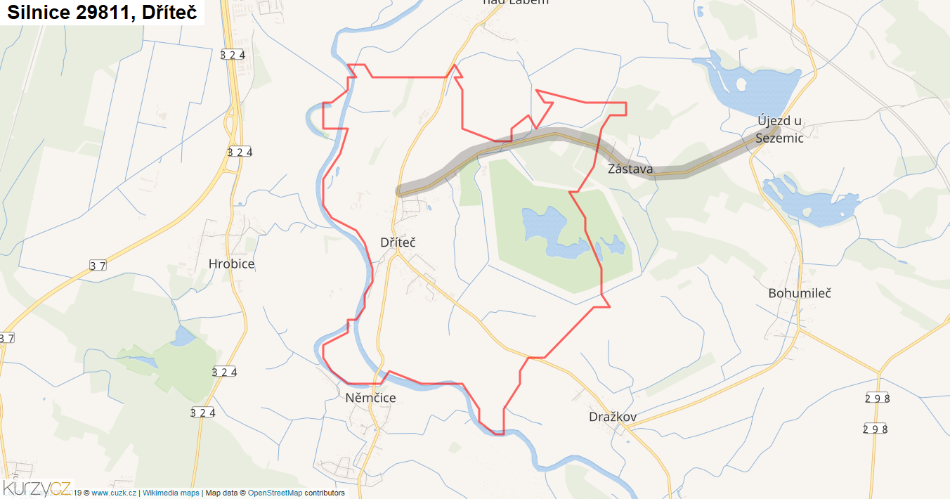 Dříteč, Silnice 29811 - Mapa